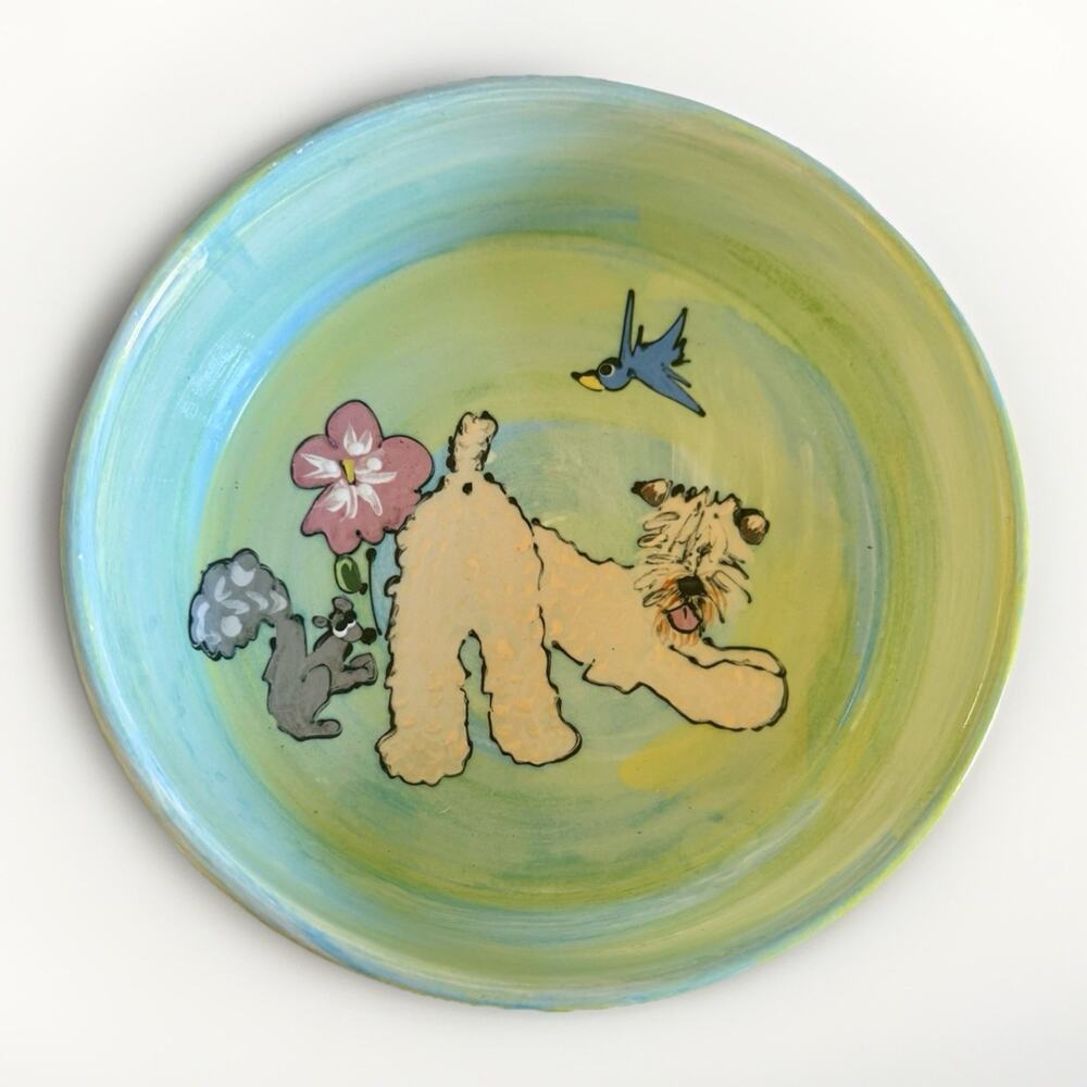 Vintage Faux Paw Debby Carman Prod. Hand Painted Ceramic Dog Bowl Wheaten 8”